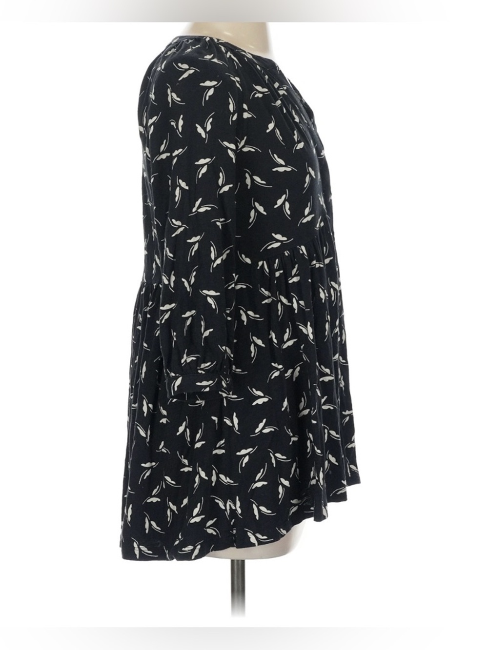 Maeve Black White Print Cotton Mini Dress XS 3/4 Sleeve Babydoll - Picture 4 of 6